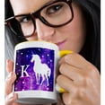 thumbnail image 2 of 3drose, Letter K Monogram Unicorn Purple Space Stars Personalized Initial K, 15oz Two-tone Yellow Mug, 2 of 6