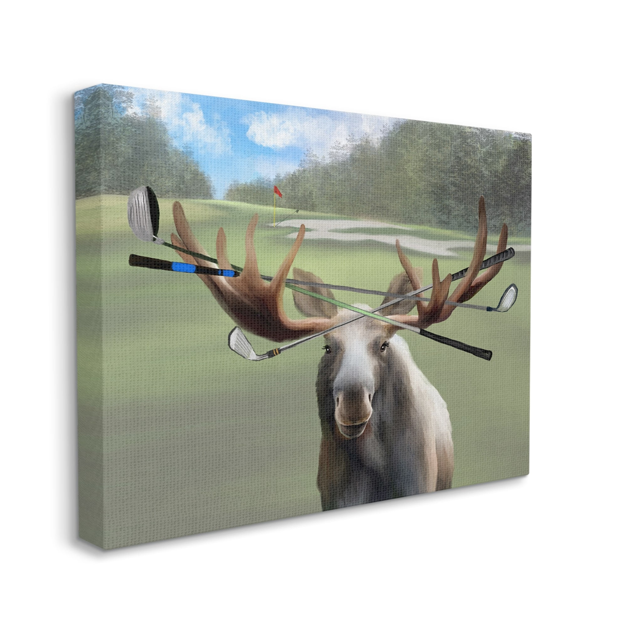 Stupell Funny Golf Clubs Moose Antlers Animals & Insects Painting Gallery Wrapped Canvas Print Wall Art
