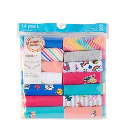 Wonder Nation Girls 100% Cotton Hipster Panty, 14 pack