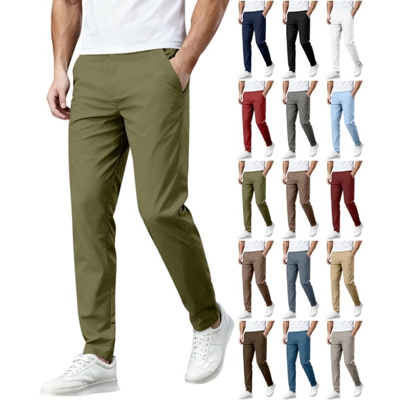 Mens Stretch Pants with Pockets Casual Comfy Tapered Work Wicking Elastic Waist Zipper Hiking Pants for Men
