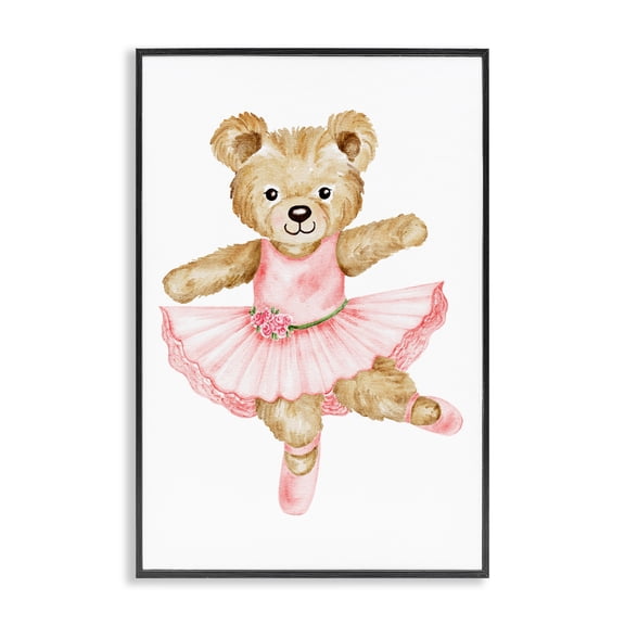 Ballerina Teddy Bear Black Framed Giclee Art, design by Amy Hall