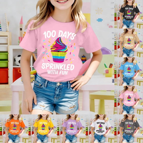 ibiyuan 100 Days Of School Shirt Kids Toddler Boys Little Kids Short Sleeve Print Funny Graphic Celebration Top