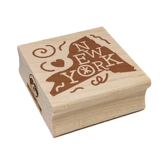 New York State with Text Swirls Square Rubber Stamp Stamping Scrapbooking Crafting - Large 2.75in