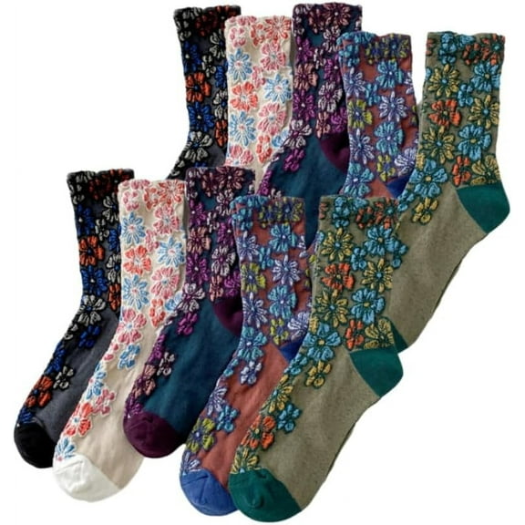CoCozhu Vintage Embroidered Floral Socks for Women, Combed Cotton Crew Socks