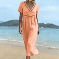 thumbnail image 7 of Kilaqueen Women's Lace Trim V-Neck Midi Dress Short Sleeve High Waist Casual Elegant Flowy Dress Boho Beach Eyelet Long Dresses, 7 of 7