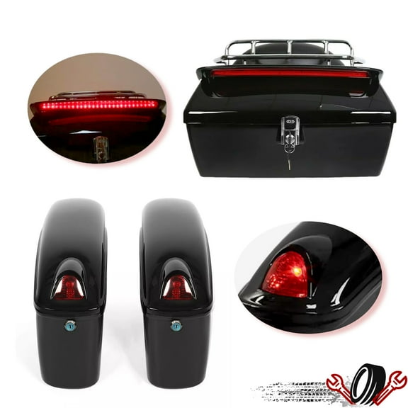 Motorcycle Hard Saddle Bags Luggage Trunk Tail Box Led Light For Harley Honda