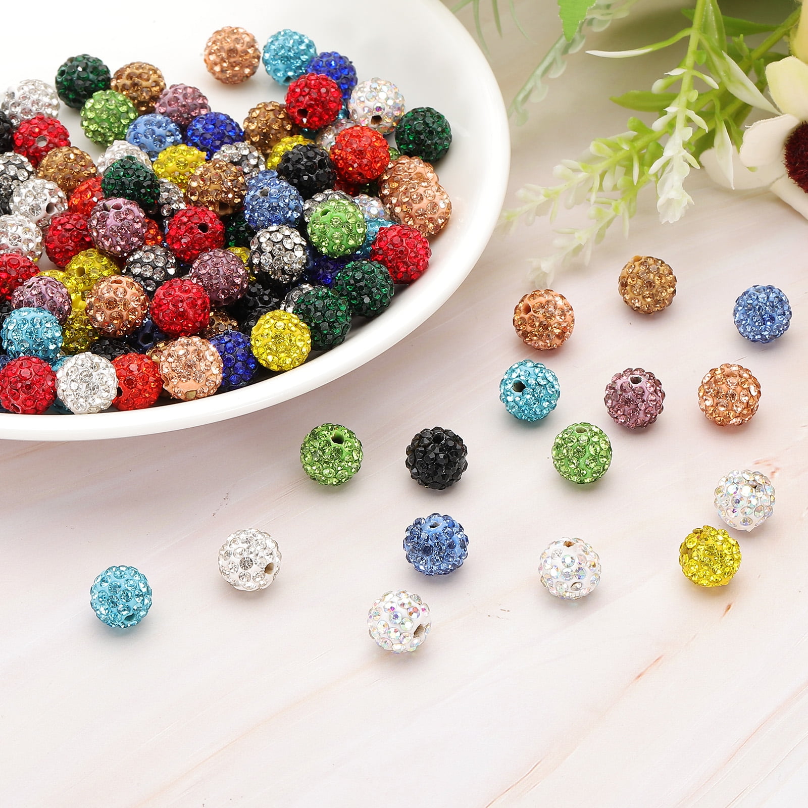 Uxcell Rhinestone Beads, Clay Rhinestone Beads Disco Ball Beads Diamond Spacer Beads Crystal Sparkle Shiny Round 150Pcs Black White 8mm