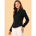 thumbnail image 3 of Blusa elegante Allegra K con cuello de pajarita de gasa manga larga Negro XS, 3 of 4