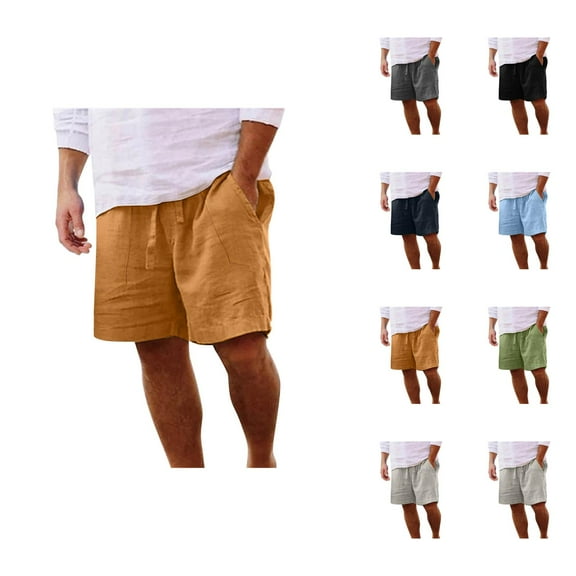 Mens Shorts Linen Blend Drawstring Waist, Casual Cotton Summer Shorts for Men, Lightweight Lounge Shorts with Pockets, Elastic Waist Shorts for Travel or Home Relaxation S-XXL, Black