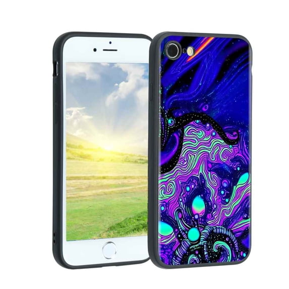 Compatible with iPhone SE 2020 Phone Case, Psychedelic-Trippy-Alien-Art-Visuals-Colours09 Case Men Women, Flexible Silicone Shockproof Case for iPhone SE 2020