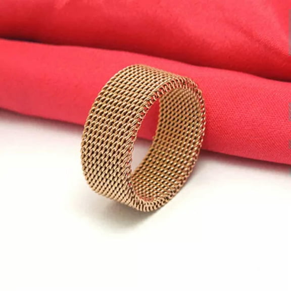 Rose Gold Filled Mesh Belt Band Men Women's Titanium Steel Ring Size 6/7/8/9/10