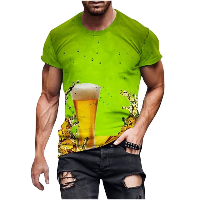 Cameland Nouveau T-Shirt pour Homme à la Mode 3D Imprimé Bière Non Positionné Manches Courtes Col Rond T-Shirt Haut de Sport Décontracté Blouses