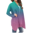thumbnail image 3 of Leesechin Women's Long Hooded Cardigan Sweater Lightweight Ruffle Shawl Collar Drape Cape with Pockets, 3 of 5