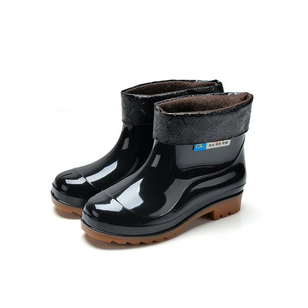 Daeful Men's Rain Boots Warm Waterproof Bootie Pull On Garden Shoes