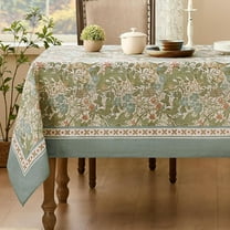 Spring Tablecloth Rectangle, Designer Pattern Vintage Linen Tablecloth with Flowers and Leaves, Floral Boho Farmhouse Table Cover Cloth Decorative for Kitchen Dining Room(60x87 Inch)