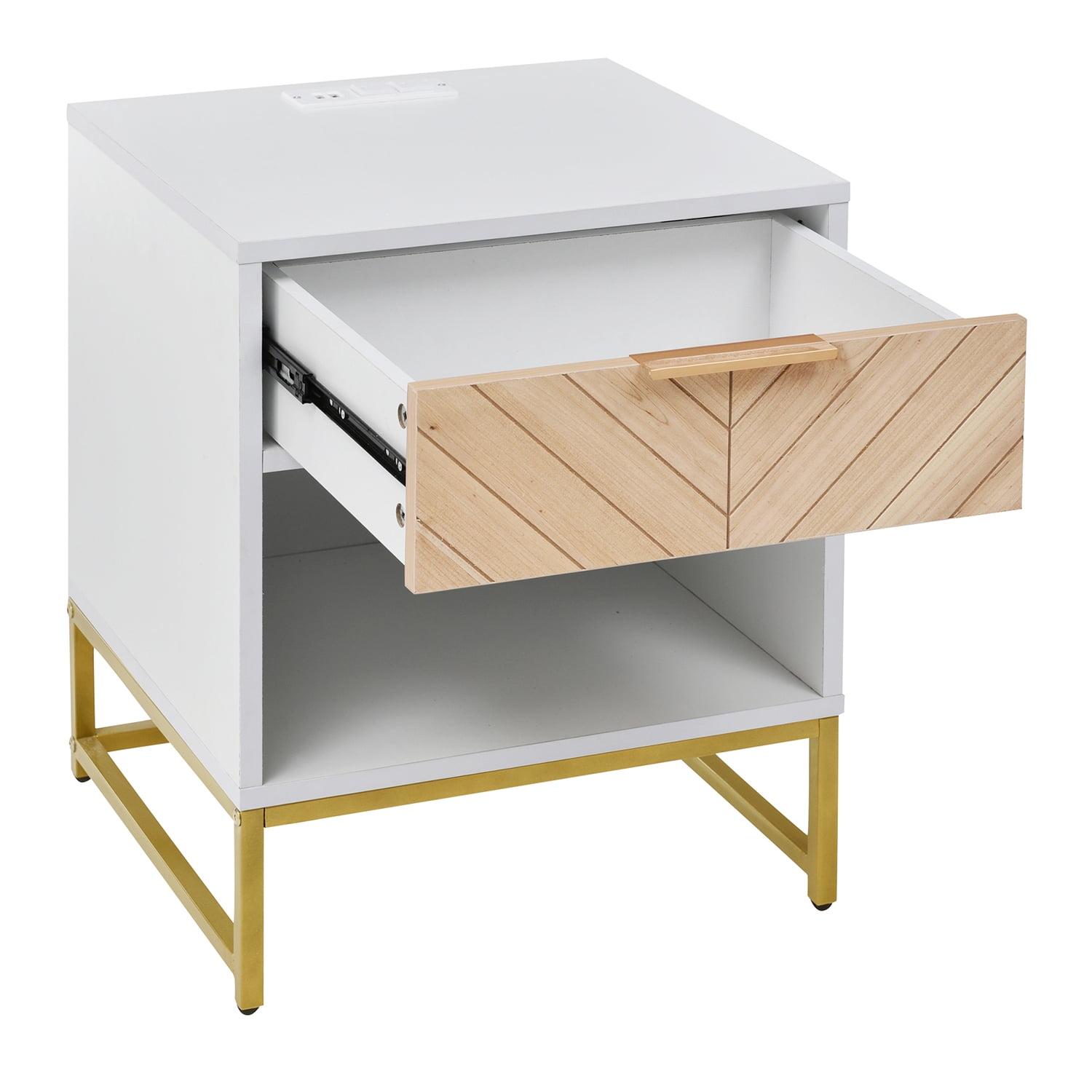 Kadyn Modern Nightstand, Bedside Table with USB Charging Station, Nightstand Side Table with Drawer for Bedroom, White+Natural