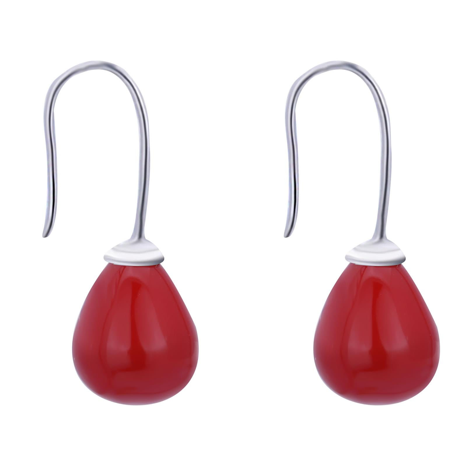 Gem Stone King 10mm Red Simulated Shell Pearl Silver Plated Dangle Earrings with Frencwire