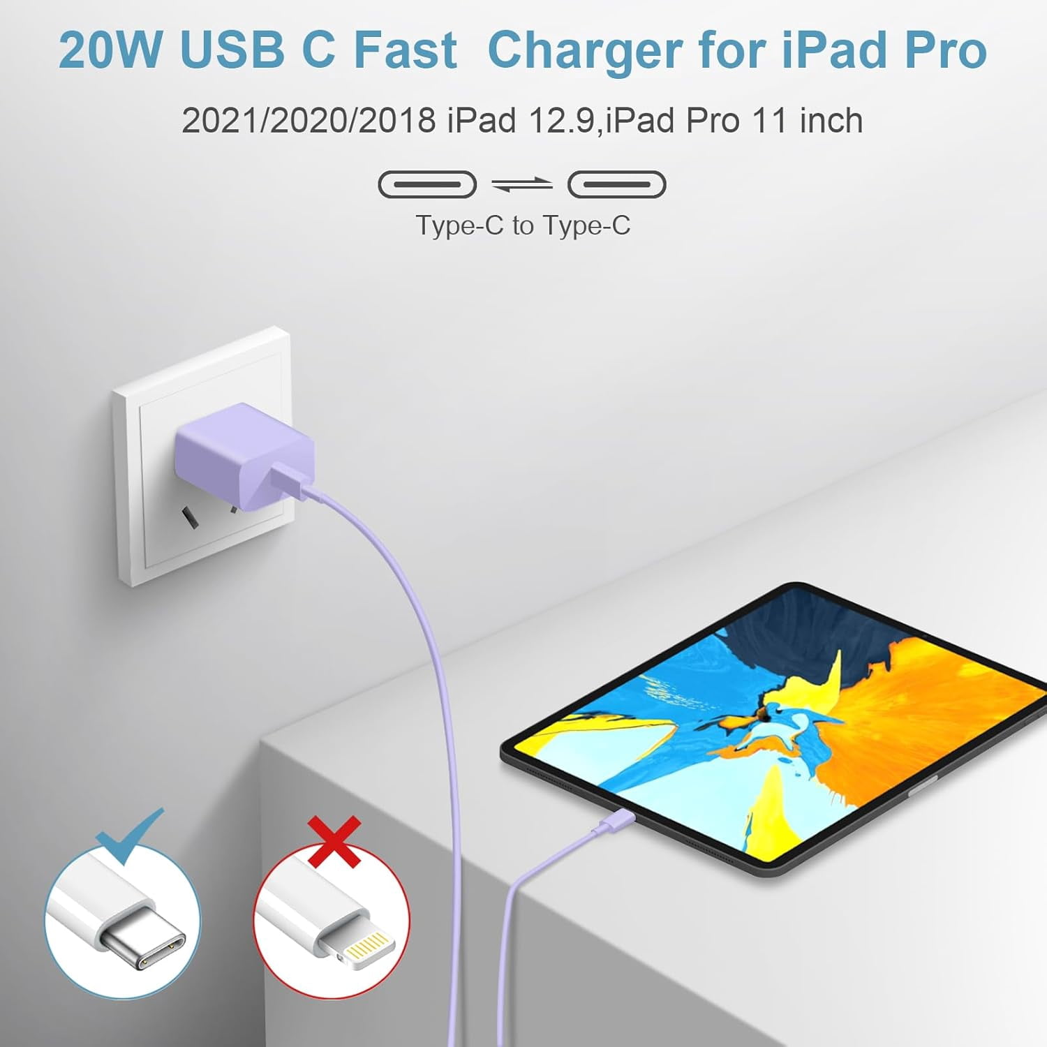 Apple 20W PD USB C Wall Charger with 6.6FT Type C to Type C Fast Charging Cable - Compatible with iPhone 15/15 Plus/15 Pro/15 Pro Max, iPad Pro/Air/Mini