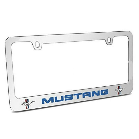 Ford Mustang Blue Dual Logo Logos in 3D American-Made Mirror Chrome Metal License Plate Frame