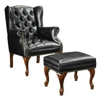Roberts Upholstered Wingback Chair and Ottoman Set Black