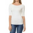 thumbnail image 5 of SSOULM Women's 1/2 Sleeve Silky Stretchy Crewneck Slim Fit T-Shirt Top with Plus Size, 5 of 5