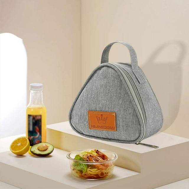 Bolsa de aislamiento triangular, mini caja bento térmica de gran capacidad, contenedor de alimentos, bolsa de bolas de arroz para gimnasio, playa, gris 225X135X21cm