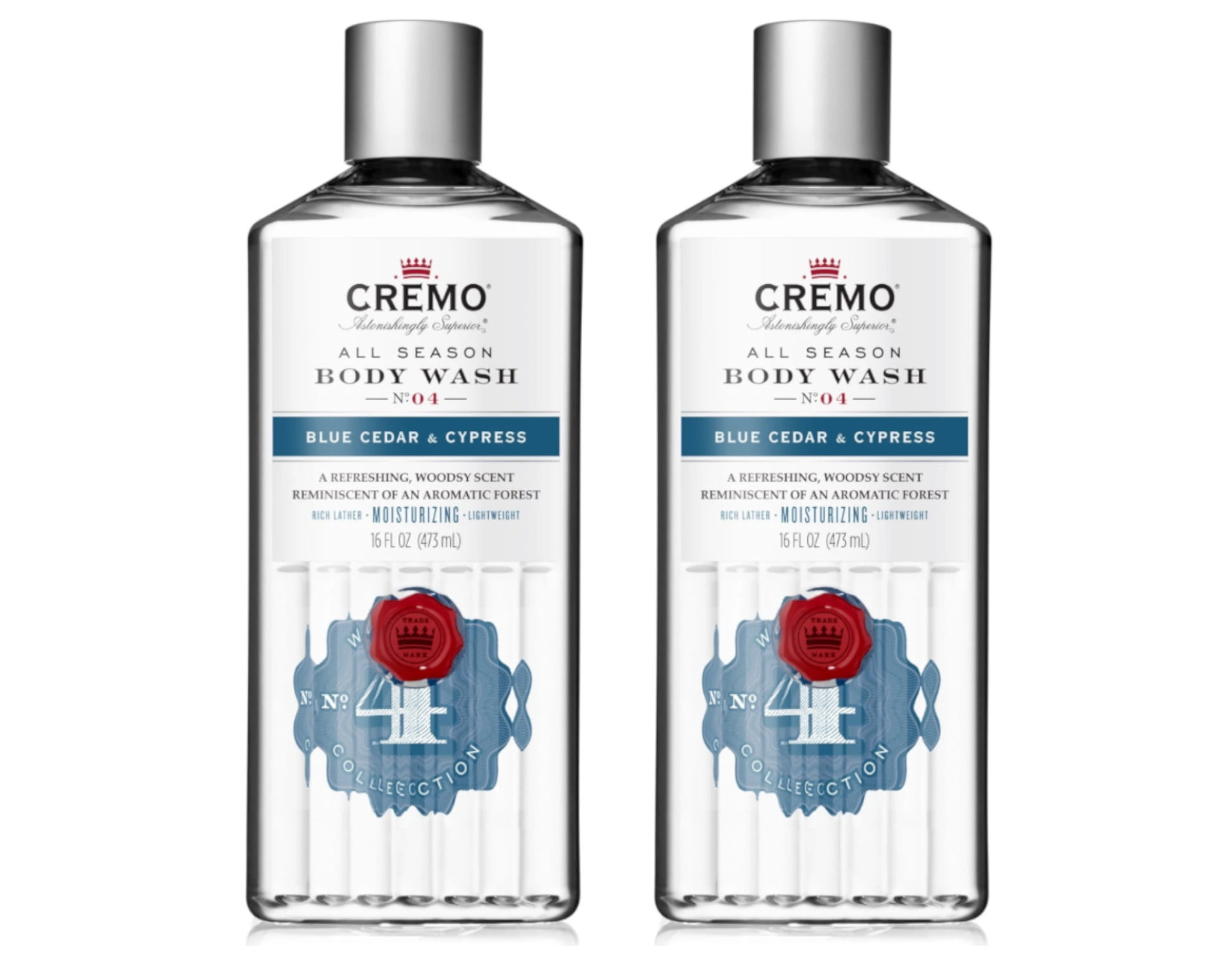 Cremo All Season Body Wash No. 4, Blue Cedar & Cypress, 16 Fl. Oz. - Pack of 2