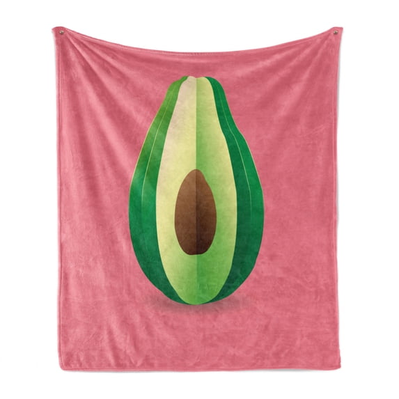 Avocado Soft Flannel Fleece Throw Blanket, Cut out Slice of Fresh and Healthy Avocado with Vibrant Summer Colors, Cozy Plush for Indoor and Outdoor Use, 50" x 70", Pale Pink Green Brown, by Ambesonne