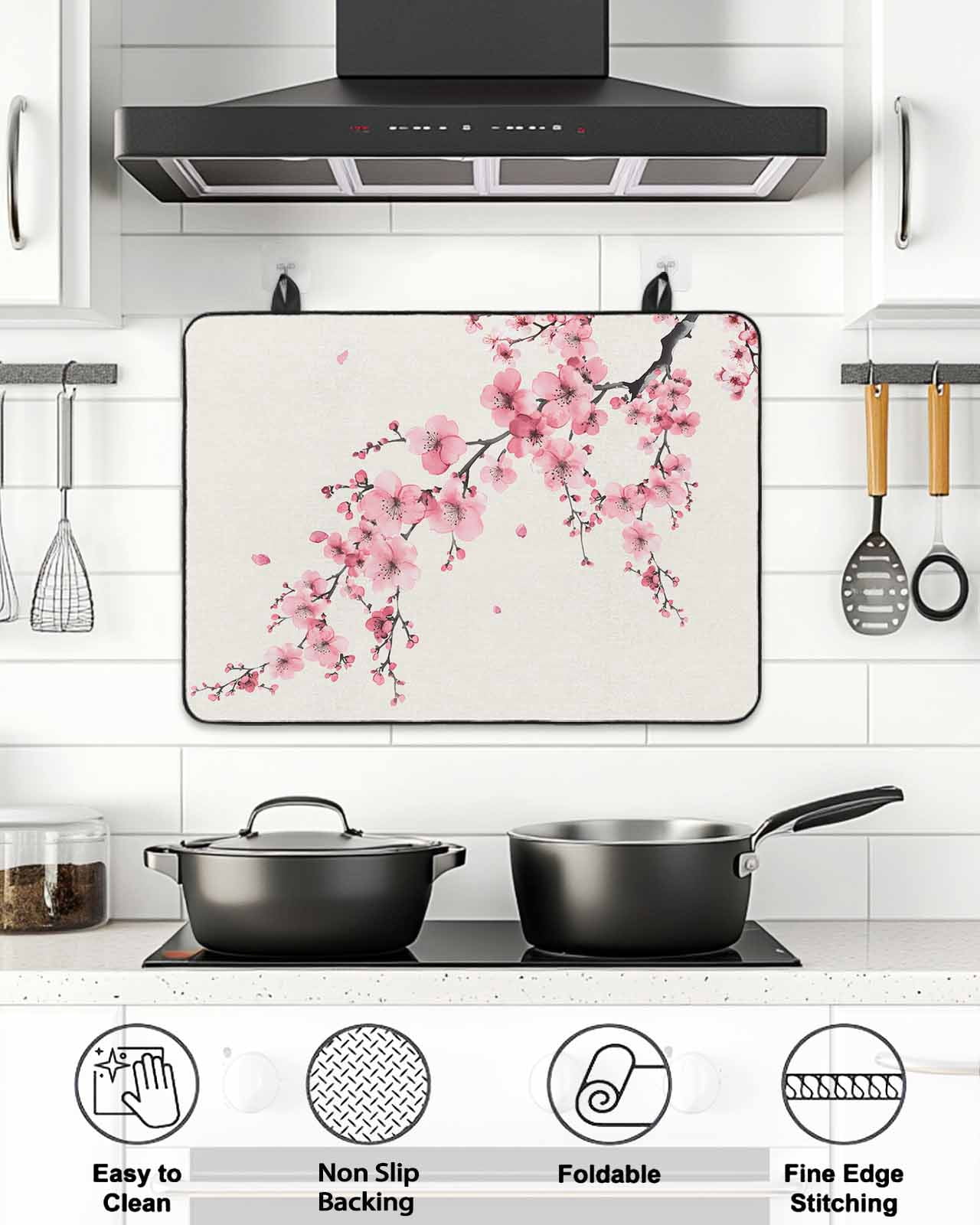 Stove Top Covers for Electric Stove, Cherry Blossoms Glass Stovetop Cover Protector, Pink Flower Floral Spring Nature Country Induction Cooktop Protector Oven Mat for Kitchen Countertop 24"x21"