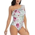 thumbnail image 5 of Balery Lilies Flowers One Shoulder Swimsuits for Women Ruffle Swimsuits Tummy Control One Shoulder Bathing Suits-Small, 5 of 8