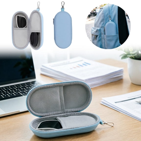 Double Glasses Case PU Hard Shell Dual Eyewear Storage Box, 2 Pairs Sunglasses Organizer with Zipper Closure and Clip, Shockproof Portable Travel Case for Men Women 7x3Inch