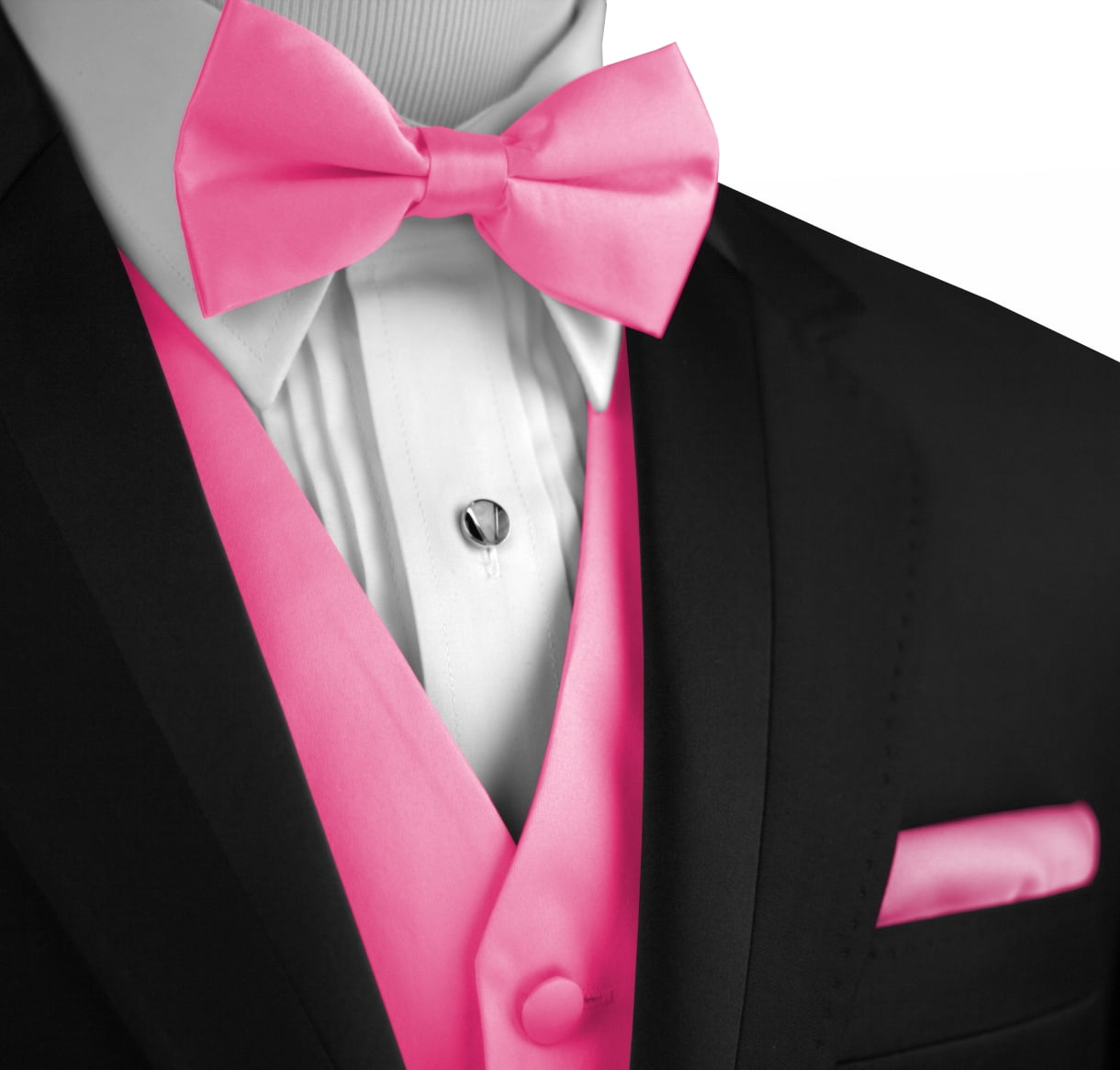 New Men's solid Tuxedo Vest Waistcoat & necktie & Bow tie & Hankie mauve pink 