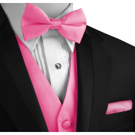 Italian Design, Men's Formal Tuxedo Vest, Bow-Tie & Hankie Set for Prom, Wedding, Cruise in Hot