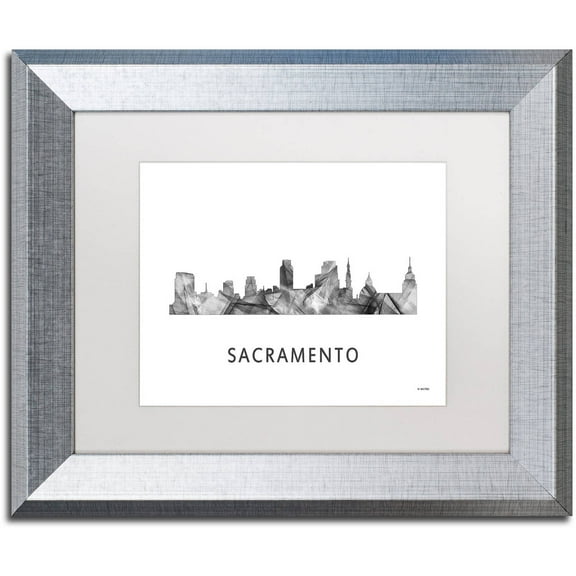 Trademark Fine Art 'Sacramento CA Skyline WB-BW' Canvas Art by Marlene Watson, White Matte, Silver Frame