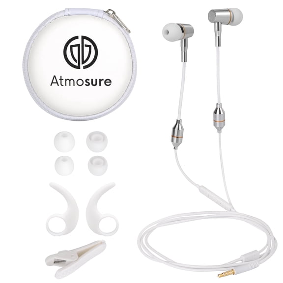 ATMOSURE Air Tube Headphones — Anti Radiation EMF Free Headphones (3.5mm Jack) — with Microphone, Volume Control, Clipper, Ear Tips and Carry Case