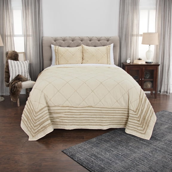 HomeRoots 479872 Natural Queen Size 100 Percent Cotton 300 Thread Count Machine Washable Down Alternative Comforter