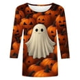 thumbnail image 4 of Womens Tops,Shirts for Women Plus Size 3/4 Sleeve Halloween Pumpkin Print Round-Neck Casual T-shirt 4-Multicolor XXL, 4 of 5