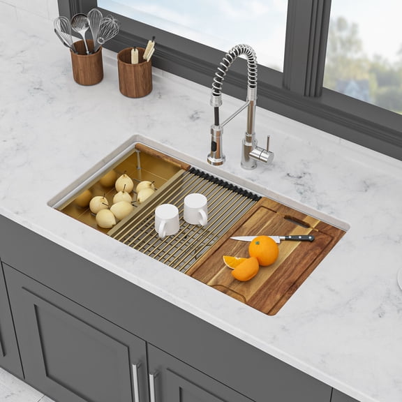 Undermount Kitchen Sink, Quartz Kitchen Sink - 30" x 19" x 9.65" White Granite Composite Workstation Undermount Single Bowl Kitchen Sink, White Stainless Steel Kitchen Sink,Farmhouse Kitchen Sink