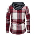 thumbnail image 6 of WREESH Men's Shacket Casual Patchwork Fashion Plaid Hooded Button Long Sleeve Shirt Shirt Wine, 6 of 9