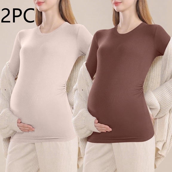 hengsof Maternity Shirt Long Sleeve Basic Top Ruch Sides Bodycon Tshirt for Pregnant Women