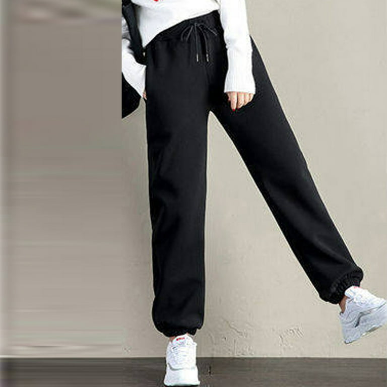 YWDJ Joggers for Women High Waist Fashion Solid Plus Velvet Elastic Lace-up  Casual Sweatpants Harem PantsBlackL 