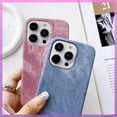 thumbnail image 3 of Canvas Denim Half Wrap Phone Case, Fashionable and Creative, Large Hole Design, Anti-Drop, for iPhone 15 14 13 12 11 Pro Max Mini XS XR 7 8 Phone Case (Pink,iPhone 15 Pro Max), 3 of 8