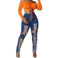 thumbnail image 3 of HLSOHJP Women's Lace Up Denim Pants High Waist Cutout Bandage Criss Cross Bow Tie Destroyed Hollow Out Jean Trousers, 3 of 6
