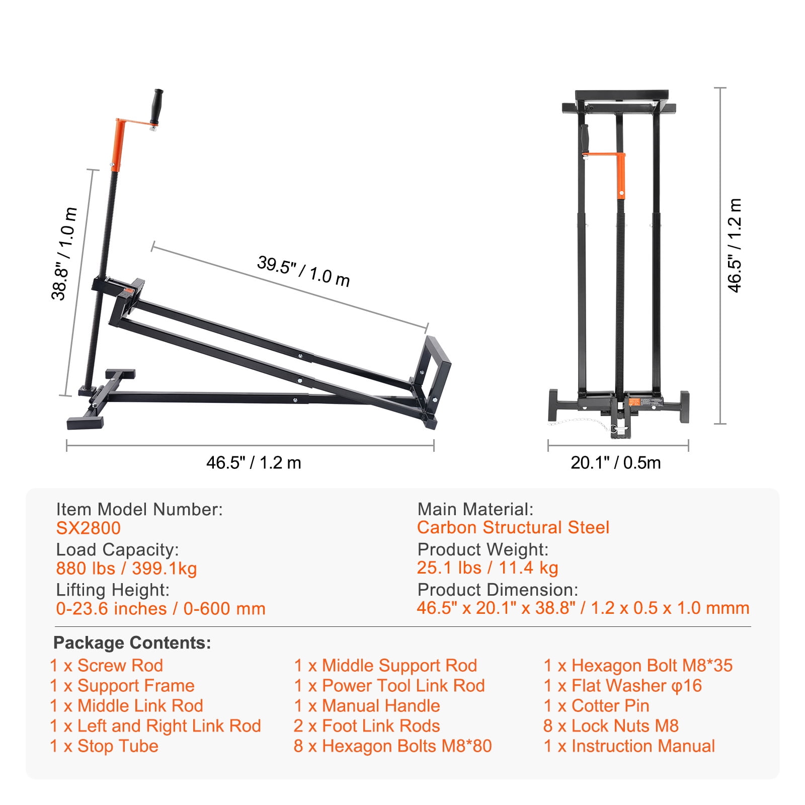 KFFKFF Lawn Mower Lift Jack, 880 Lbs Weight Capacity, with Manual Lever & Power Tool Grip for Riding Lawn Mowers, ATVs, and Garden Tractors
