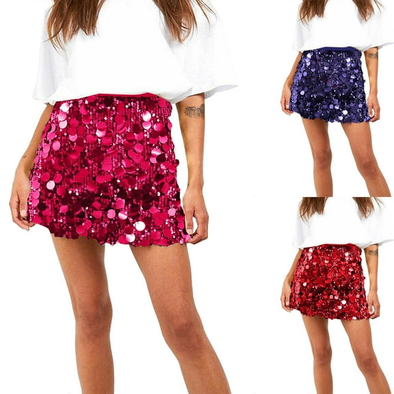 Miluxas Womens Sequin Skirt High Waist Stretchy Bodycon Sparkle Night Out Party Mini Skirts