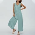 thumbnail image 3 of Women's Sleeveless Wide Leg Jumpsuit Casual Loose Button Front Pocket Romper, 3 of 4