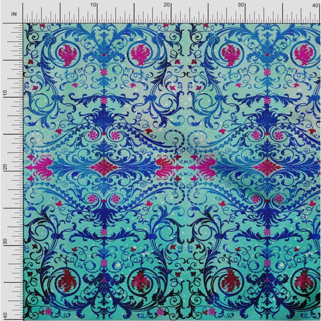 oneOone Polyester Lycra Fabric Dot|Swirl & Floral Panel Print Sewing Fabric BTY 56 Inch Wide