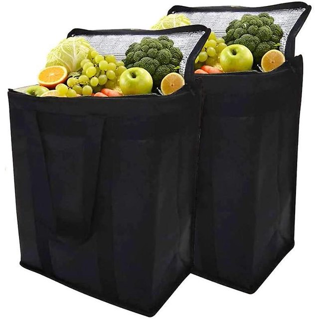 Juego de 2 bolsas isotérmicas térmicas, bolsa de compras reutilizable con cierre de doble cremallera que mantiene la comida caliente o fría, ideal para catering, transporte de comestibles, (negro XianweiShao 8390613970008