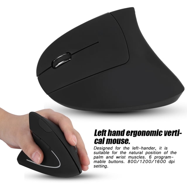 Left Handed Ergonomic Vertical Mouse with Adjustable 800 1200 1600 DPI, Programmable Buttons, Plug and Play