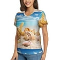 thumbnail image 5 of Yiaed Beach Starfish Shell Print Women's T Shirt V-Neck Short Sleeve Shirt Casual Breathable Tee Summer Tops-3X-Large, 5 of 5